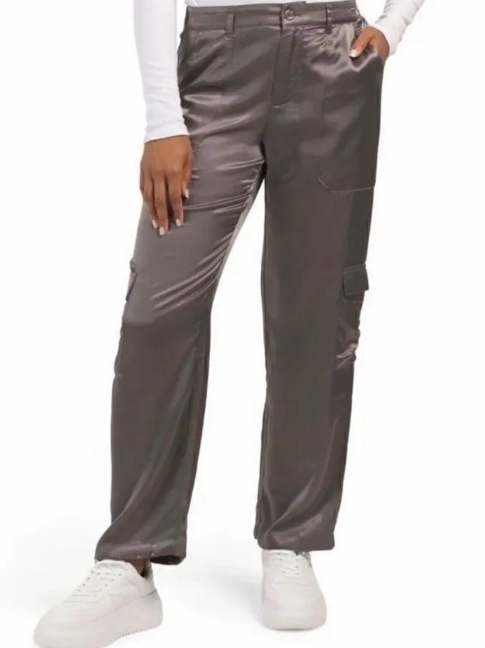 Young Fabulous & Broke Metallic Finley Satin Cargo Pant Silver Gunmetal S NWT